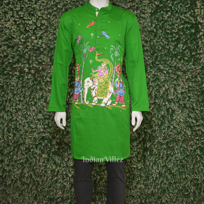Green Ashoka Theme Hand-Painted Pattachitra Kurta