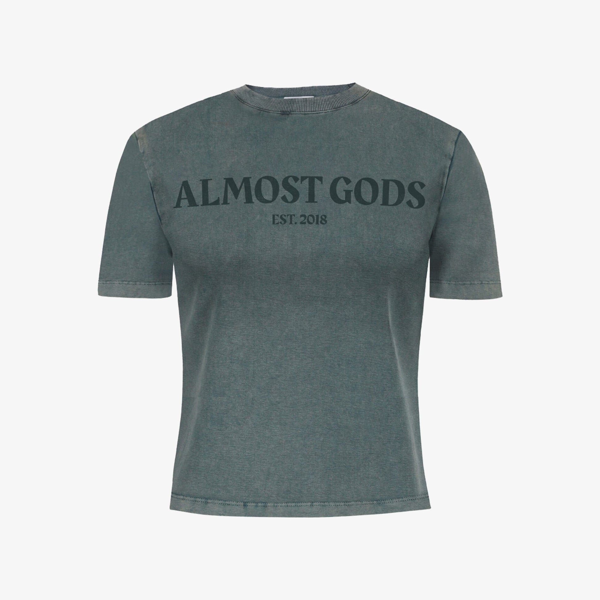 ALMOST GODS | STONEWASHED ALMOST GODS TEE IN GRANITE { GREY/CBLACK
