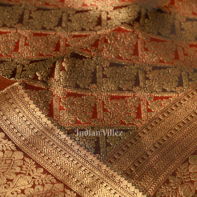 Dark Maroon Pure Brocade with Golden Broder  Bridal Kanjivaram Silk Saree