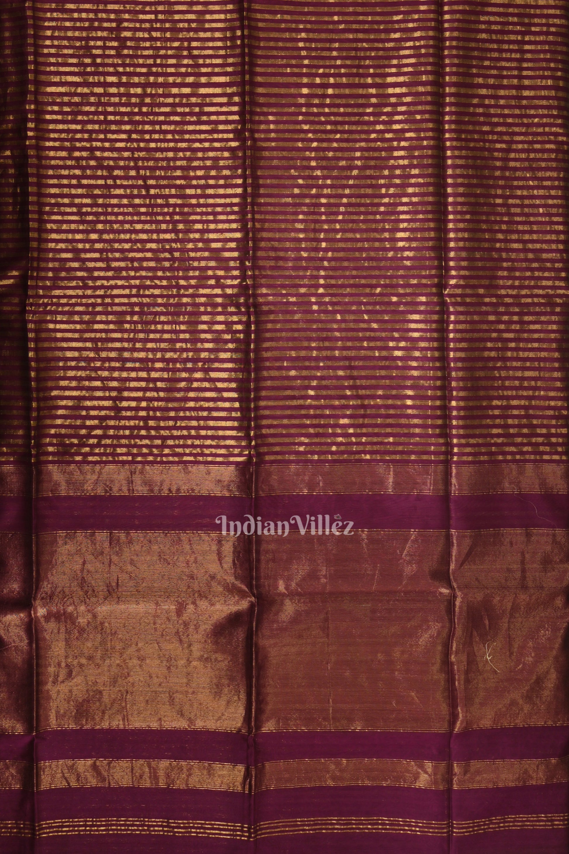 Magenta Stripped Pure Silk Cotton Maheshwari Saree