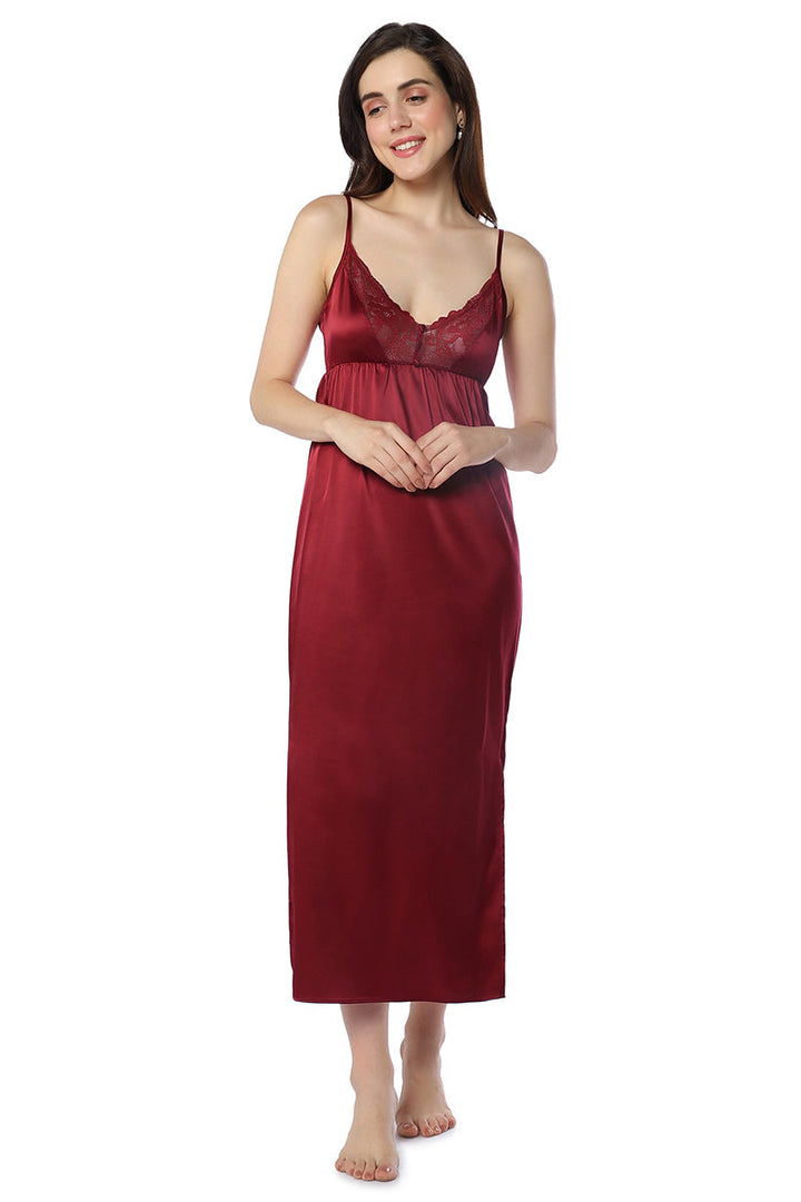 Eternal Bliss Full-length Satin Chemise - Rio Red