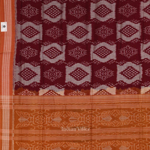 Maroon Orange Pasapali Odisha Sambalpuri Pure Cotton Saree