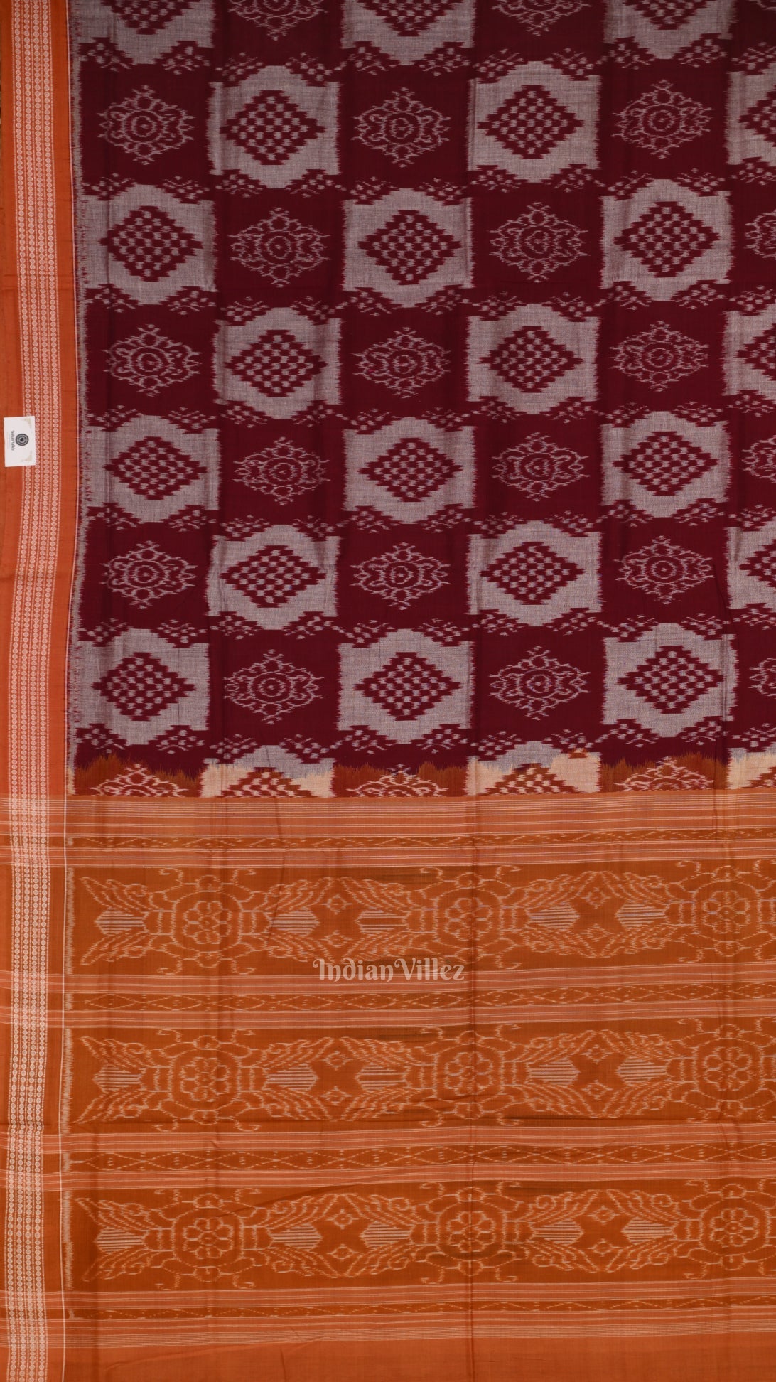 Maroon Orange Pasapali Odisha Sambalpuri Pure Cotton Saree