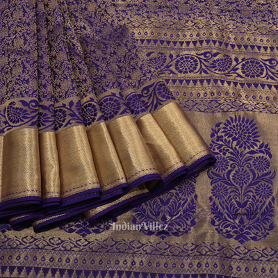 Navy Blue With Silver Pure Kanjivaram Silk Saree
