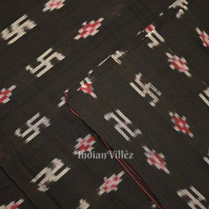 Black Swastik Sambalpuri Ikat Cotton Fabric