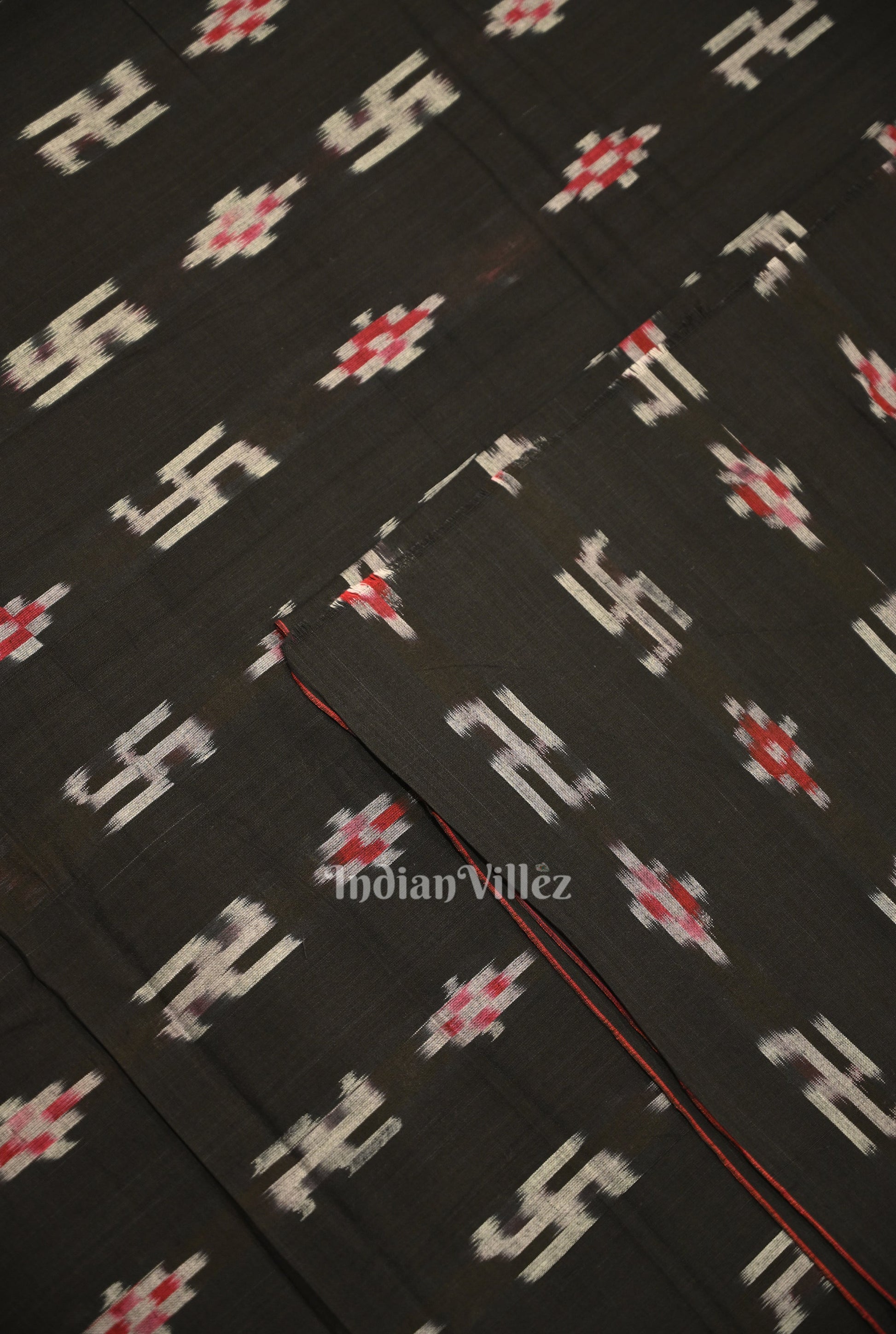 Black Swastik Sambalpuri Ikat Cotton Fabric