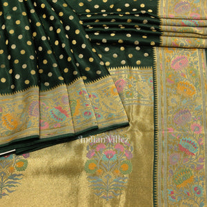 Green Banarasi Silk Saree With Paithani Border and Pallu