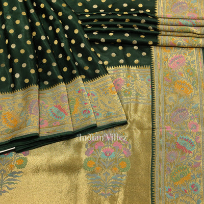 Green Banarasi Silk Saree With Paithani Border and Pallu