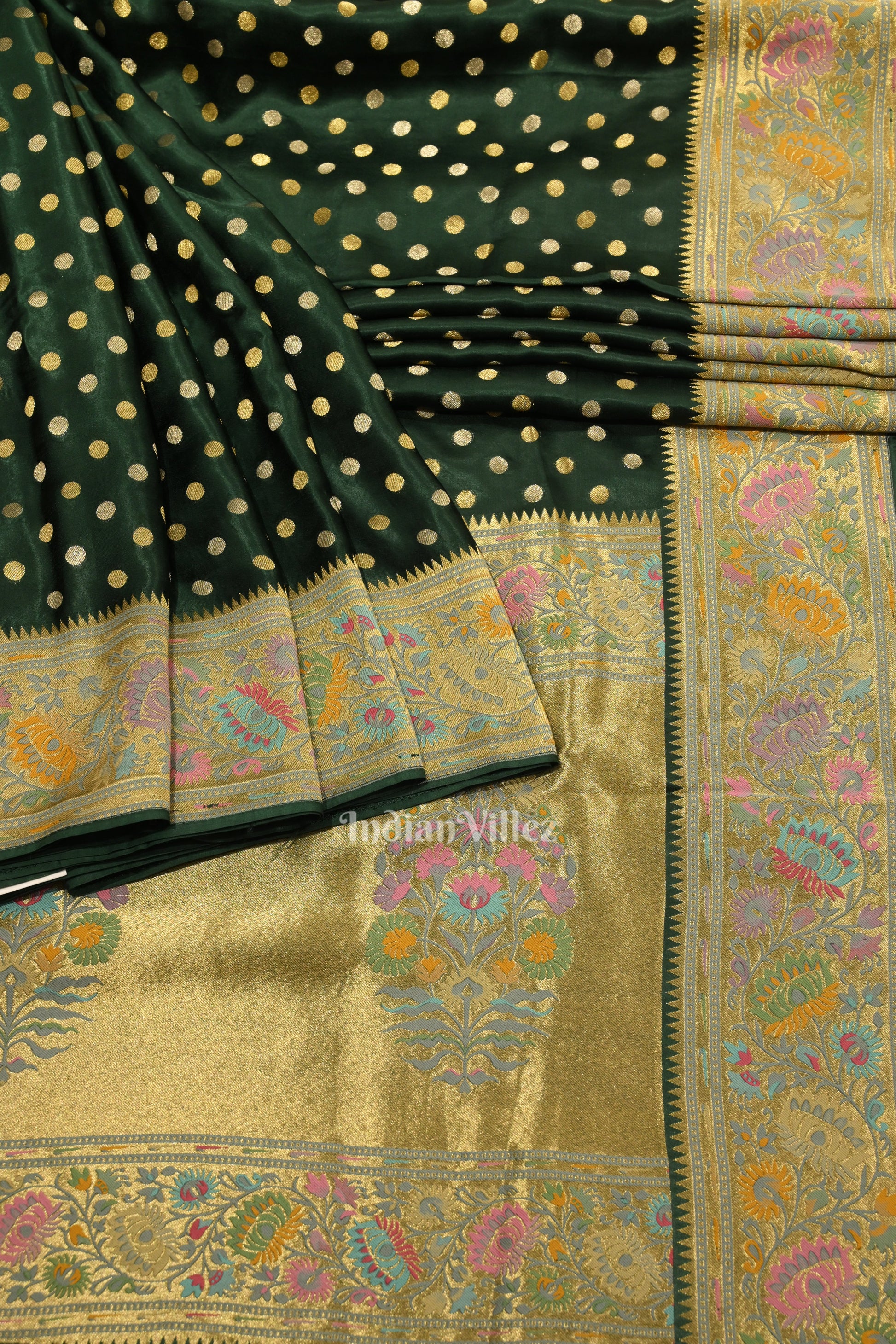 Green Banarasi Silk Saree With Paithani Border and Pallu