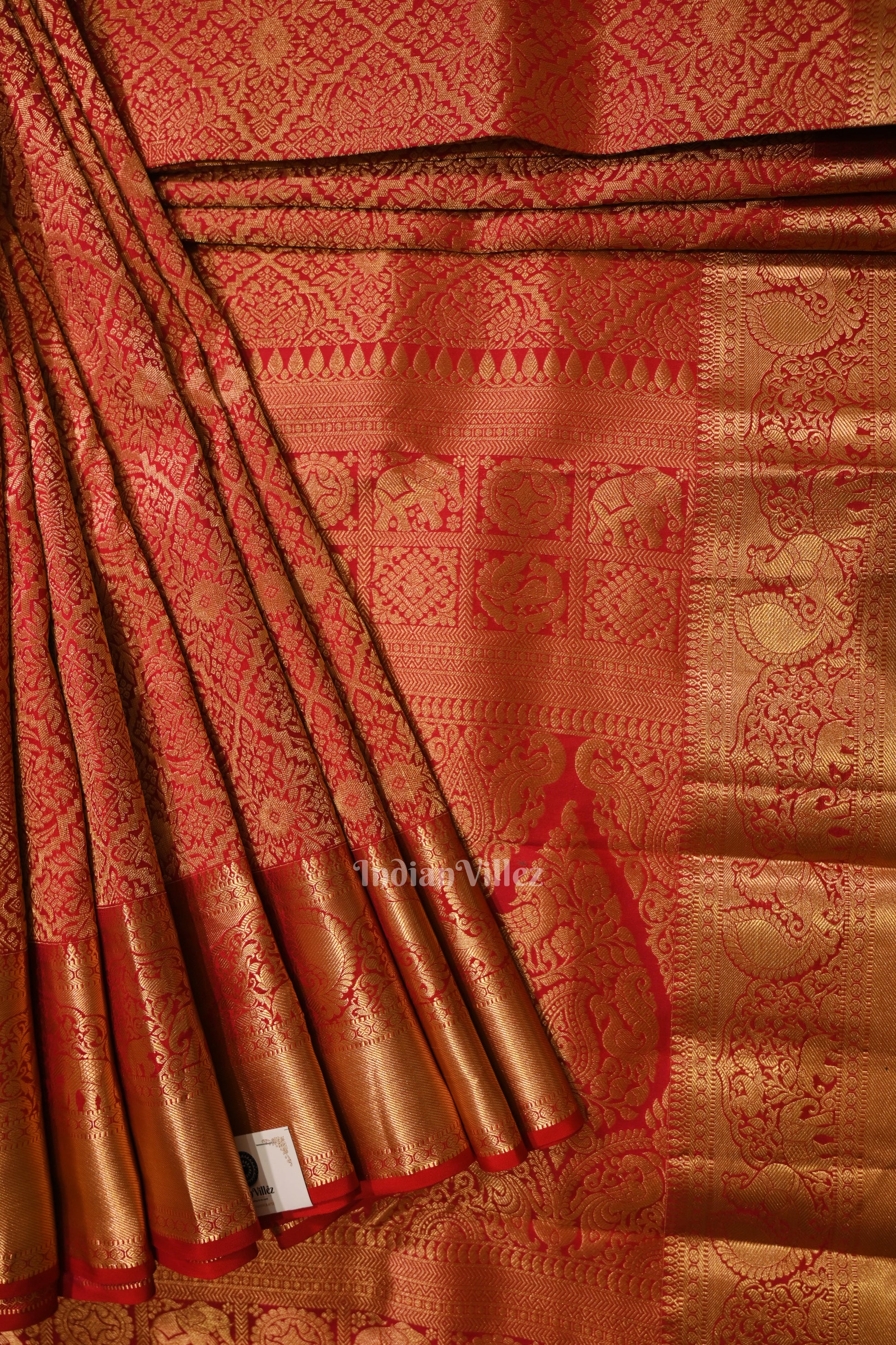 Bridal Red pure Kanjivaram Silk Saree with  Zari Brocade