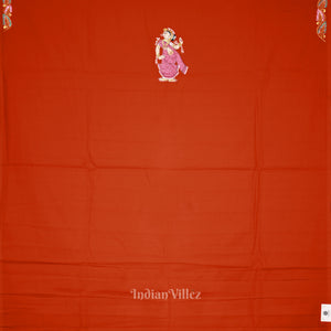 Orange Nartaki Hand-Painted Pattachitra Dress Material