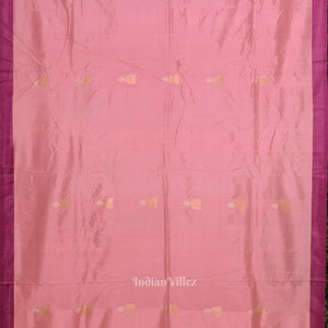 Light Pink with Violet Border Banarasi Katan Silk Saree