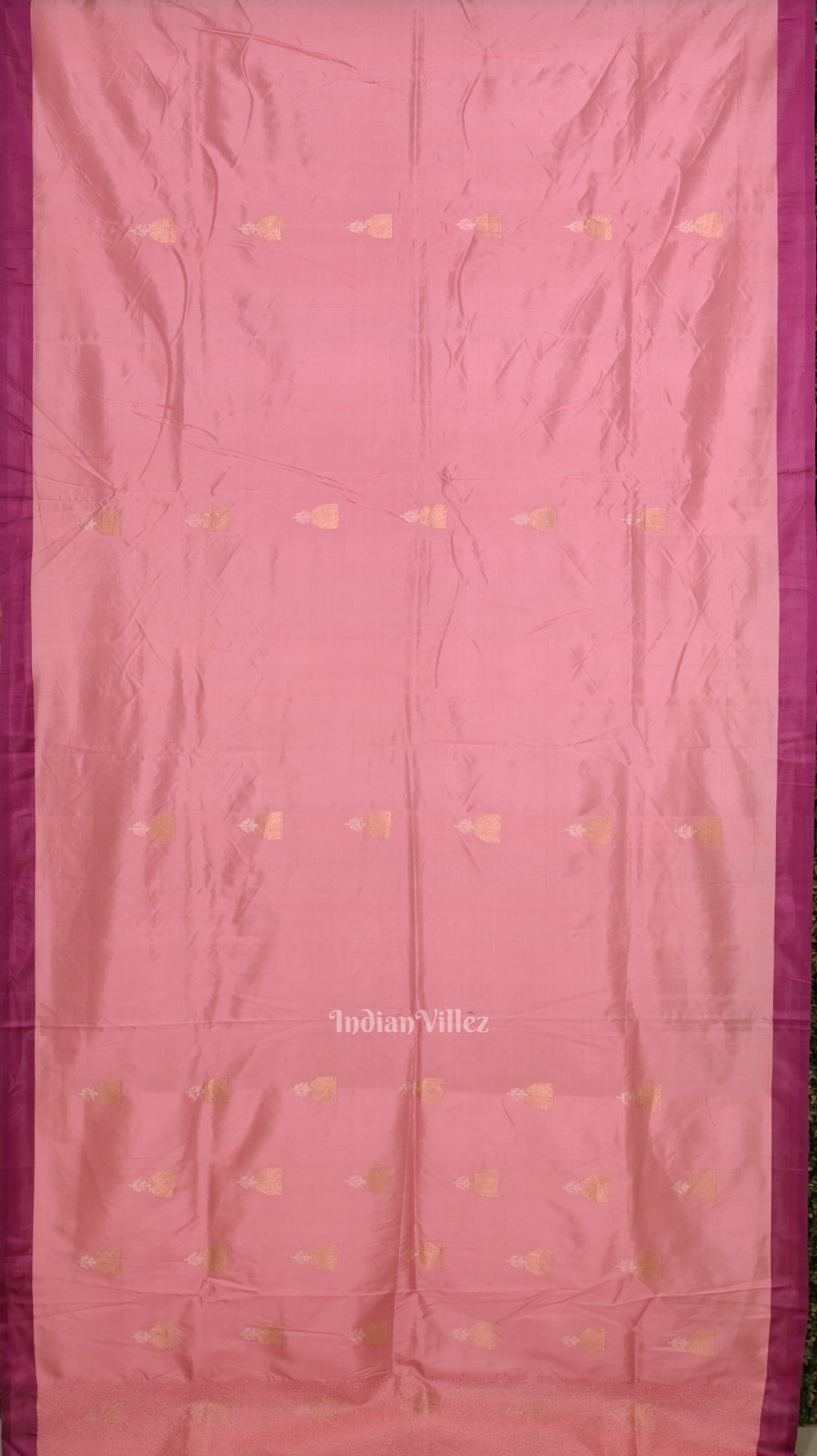 Light Pink with Violet Border Banarasi Katan Silk Saree