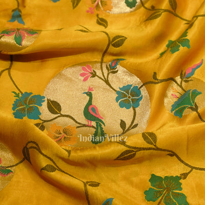 Mustard Yellow Tussar Khaddi Georgette Banarasi Saree