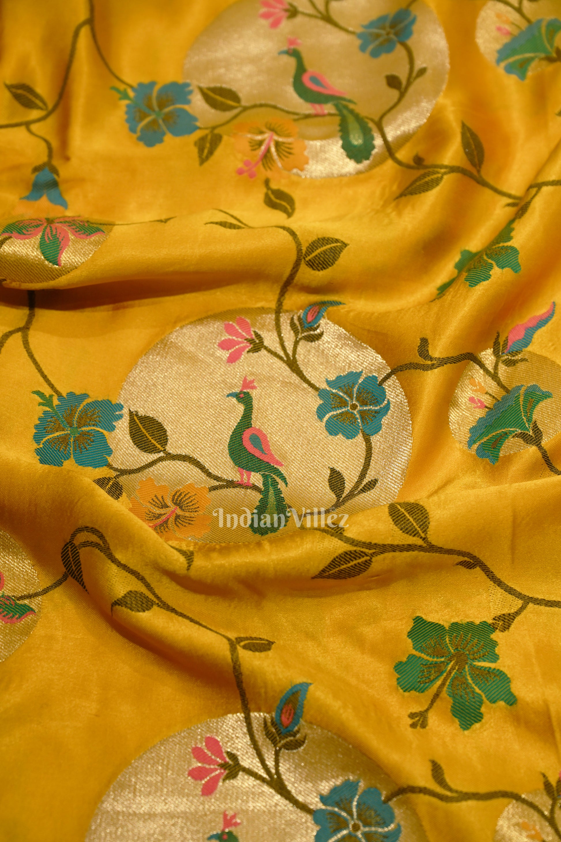 Mustard Yellow Tussar Khaddi Georgette Banarasi Saree