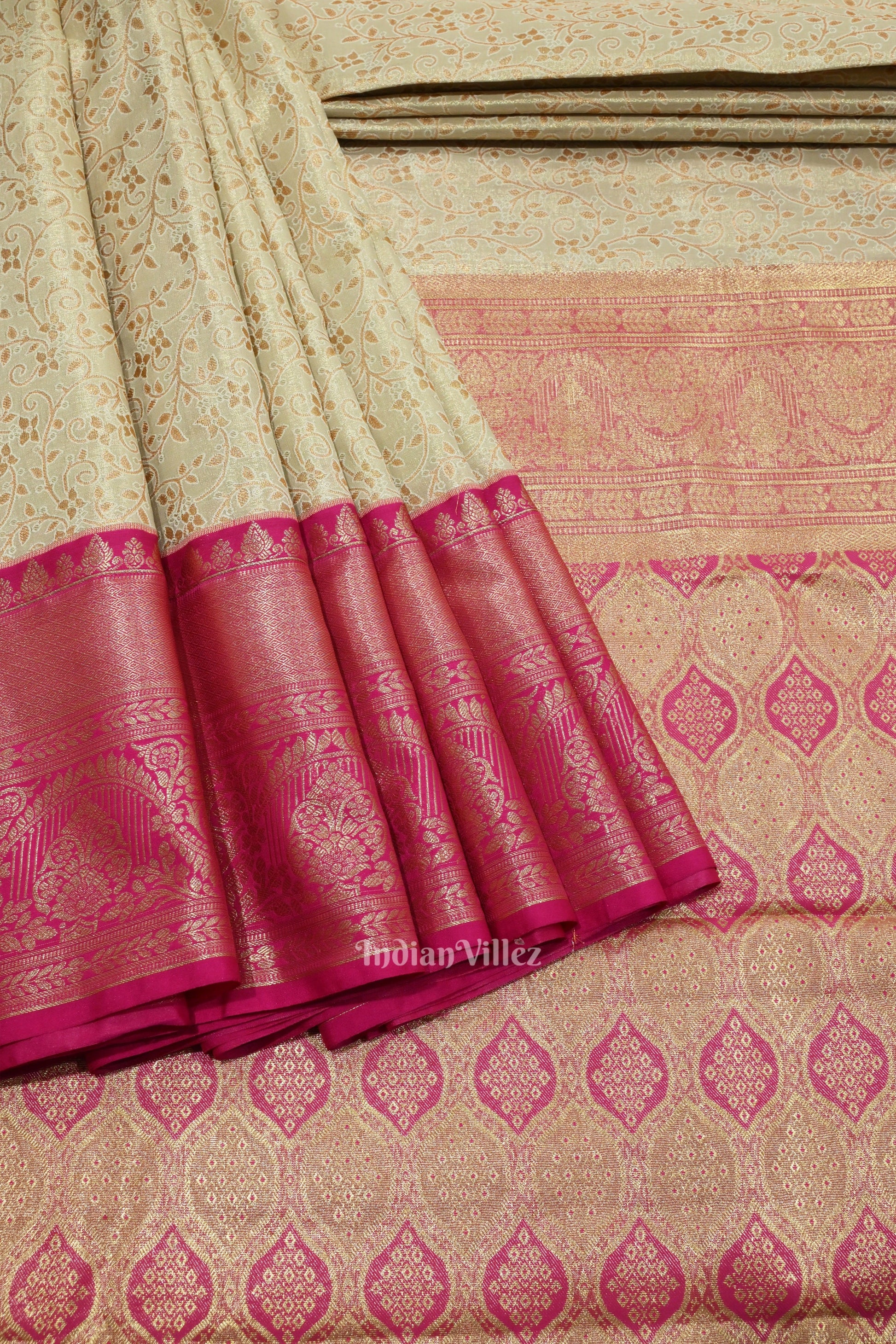 Off White Pure Kanjivaram Tissue Silk Saree