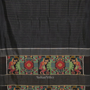 Black Odisha Ikat Contemporary Designer Saree with Marriage Pallu