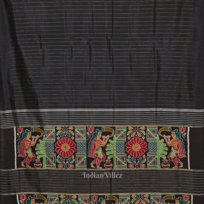Black Odisha Ikat Contemporary Designer Saree with Marriage Pallu
