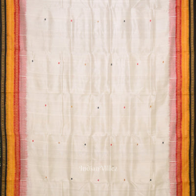 White with Multi Color Kathiphera Odisha Ikat Khandua Silk Saree