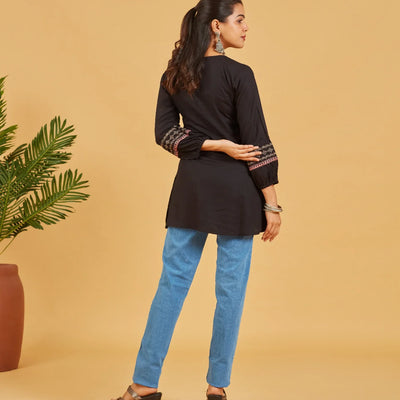 Embroidered Black short top