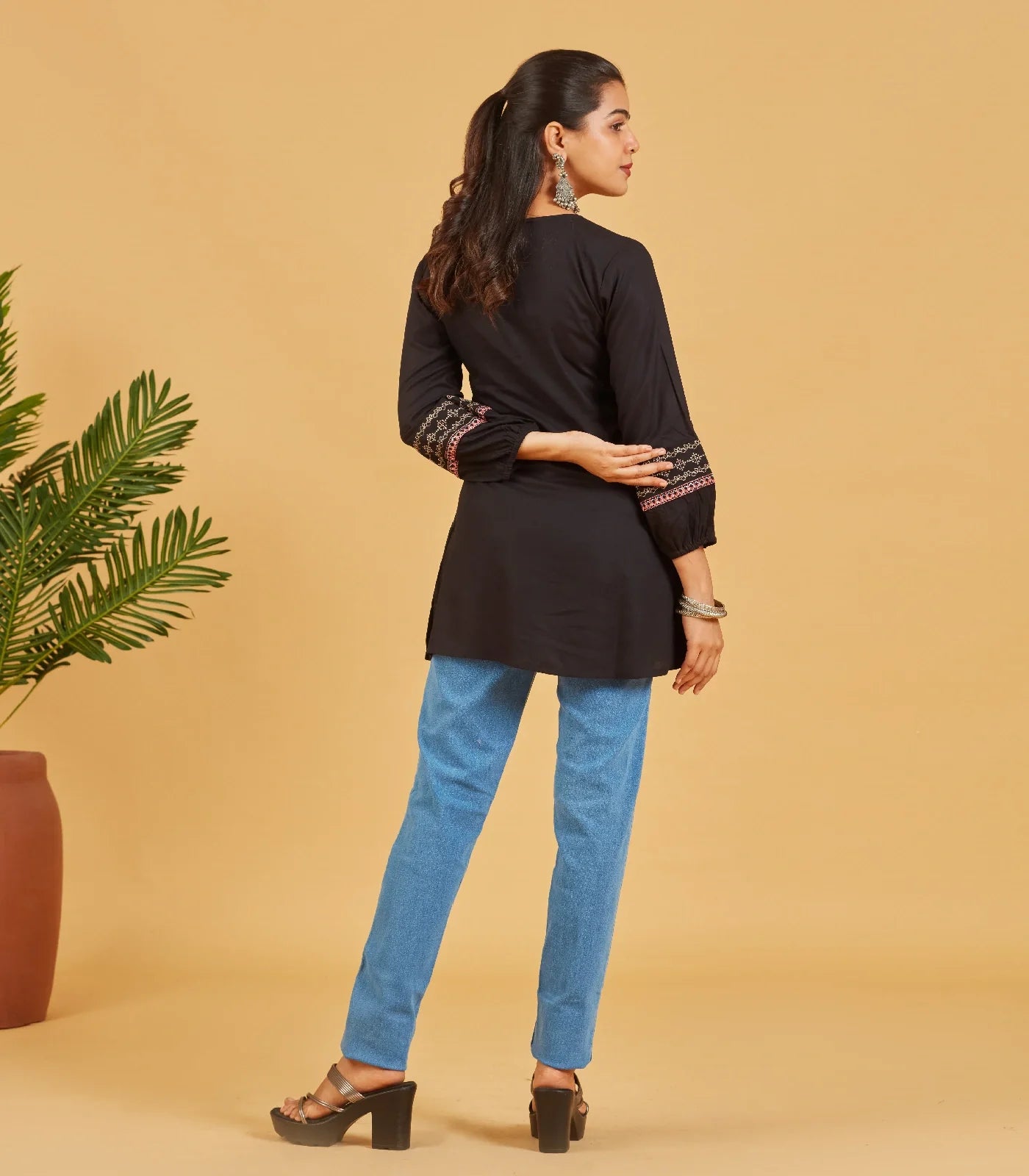 Embroidered Black short top