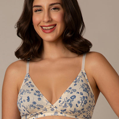 Trendy Plunge Padded Non-Wired Cotton Bra - Floral Print