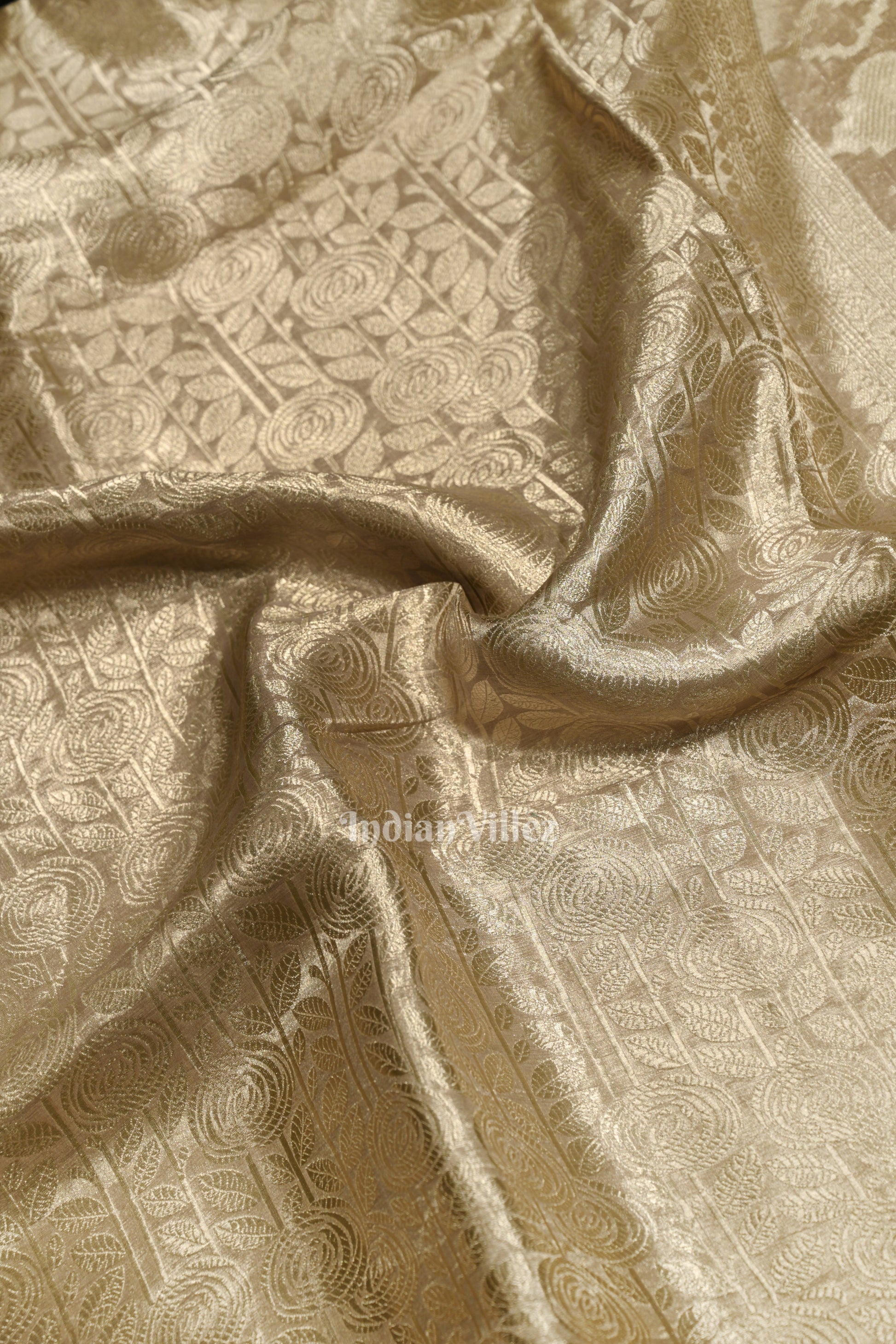 Silver Zari Woven Tissue Banarasi Saree with Floral Handwork