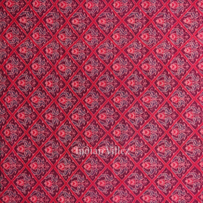 Purple Dual Parrot Theme Sambalpuri Ikat Cotton Fabric