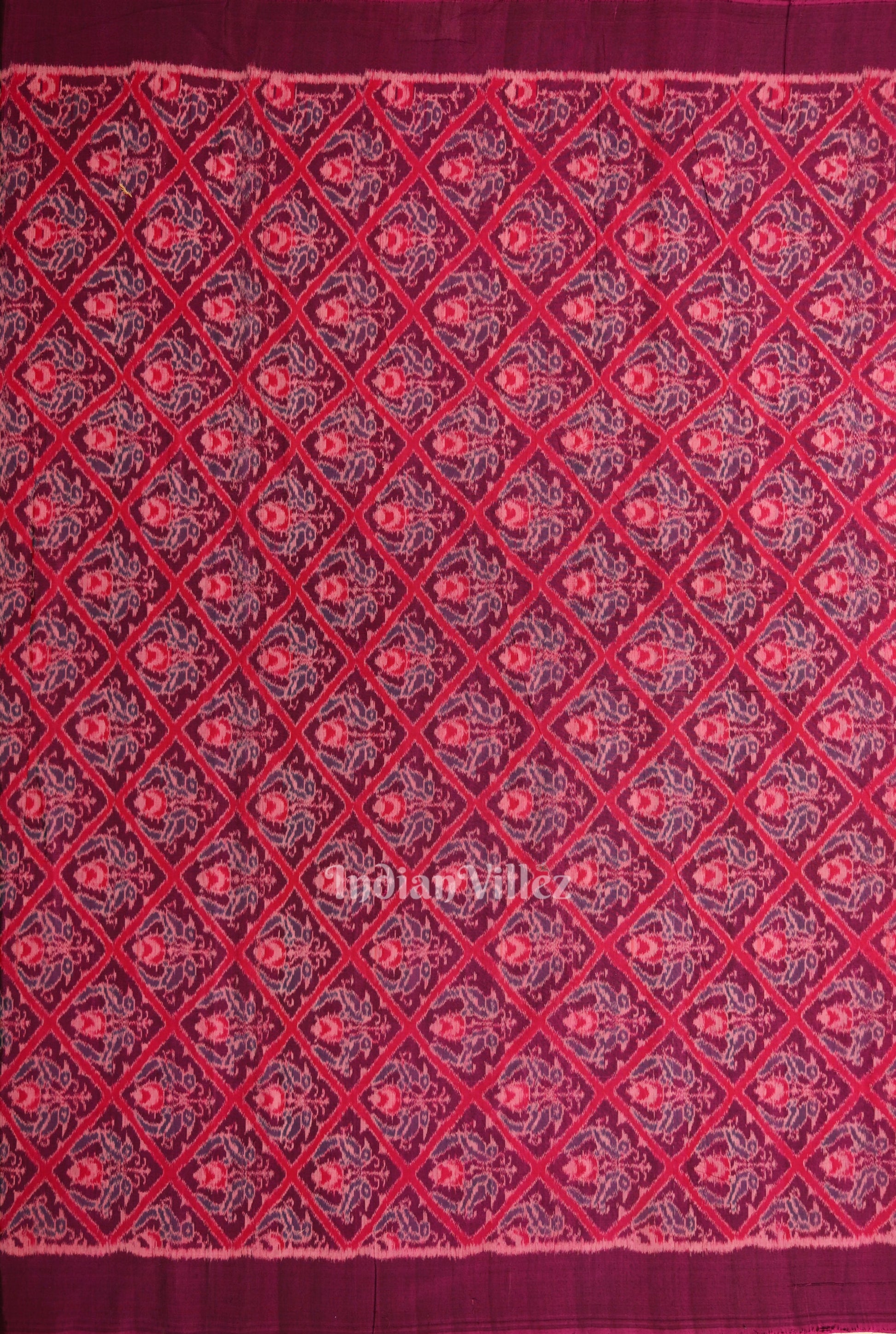 Purple Dual Parrot Theme Sambalpuri Ikat Cotton Fabric