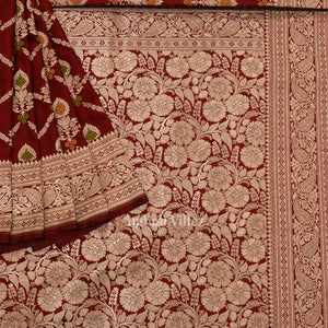 Deep Maroon Meenakari Pure Mashru Satin Silk Banarasi Saree