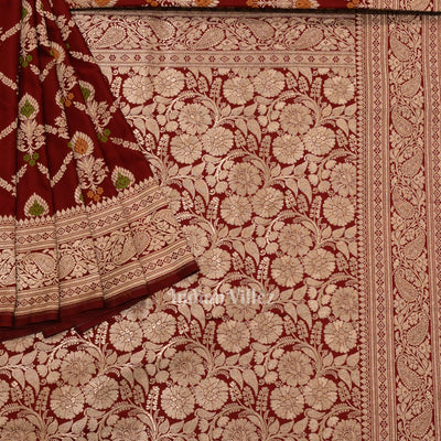 Deep Maroon Meenakari Pure Mashru Satin Silk Banarasi Saree