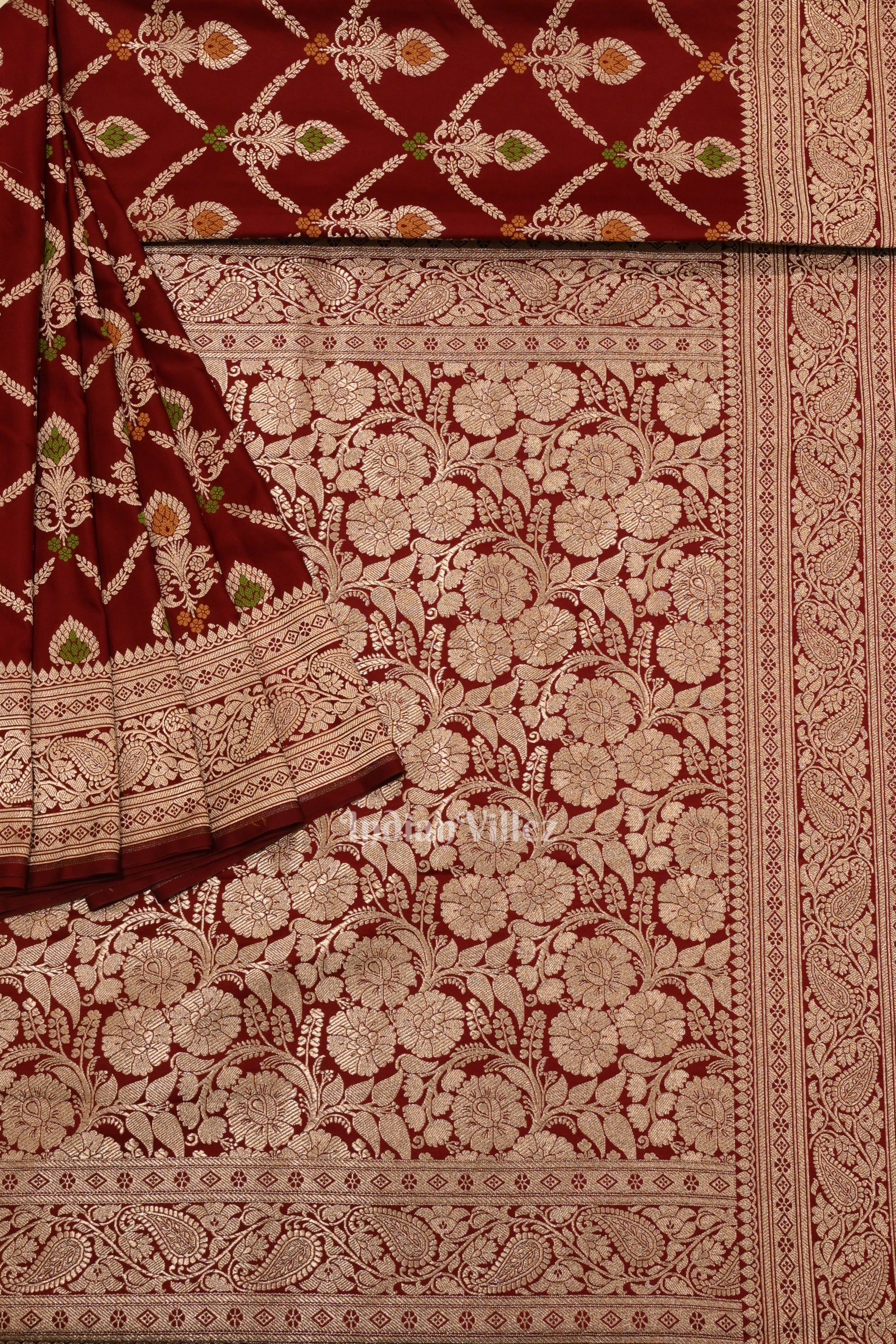 Deep Maroon Meenakari Pure Mashru Satin Silk Banarasi Saree