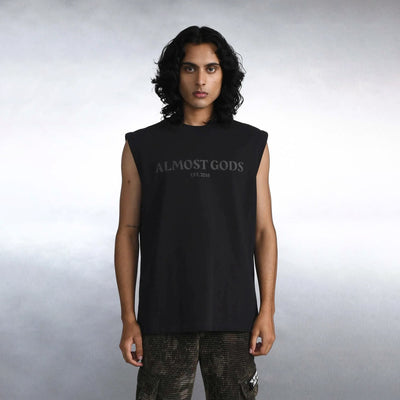 ALMOST GODS | EST 2018 SLEEVELESS TEE { BLACK