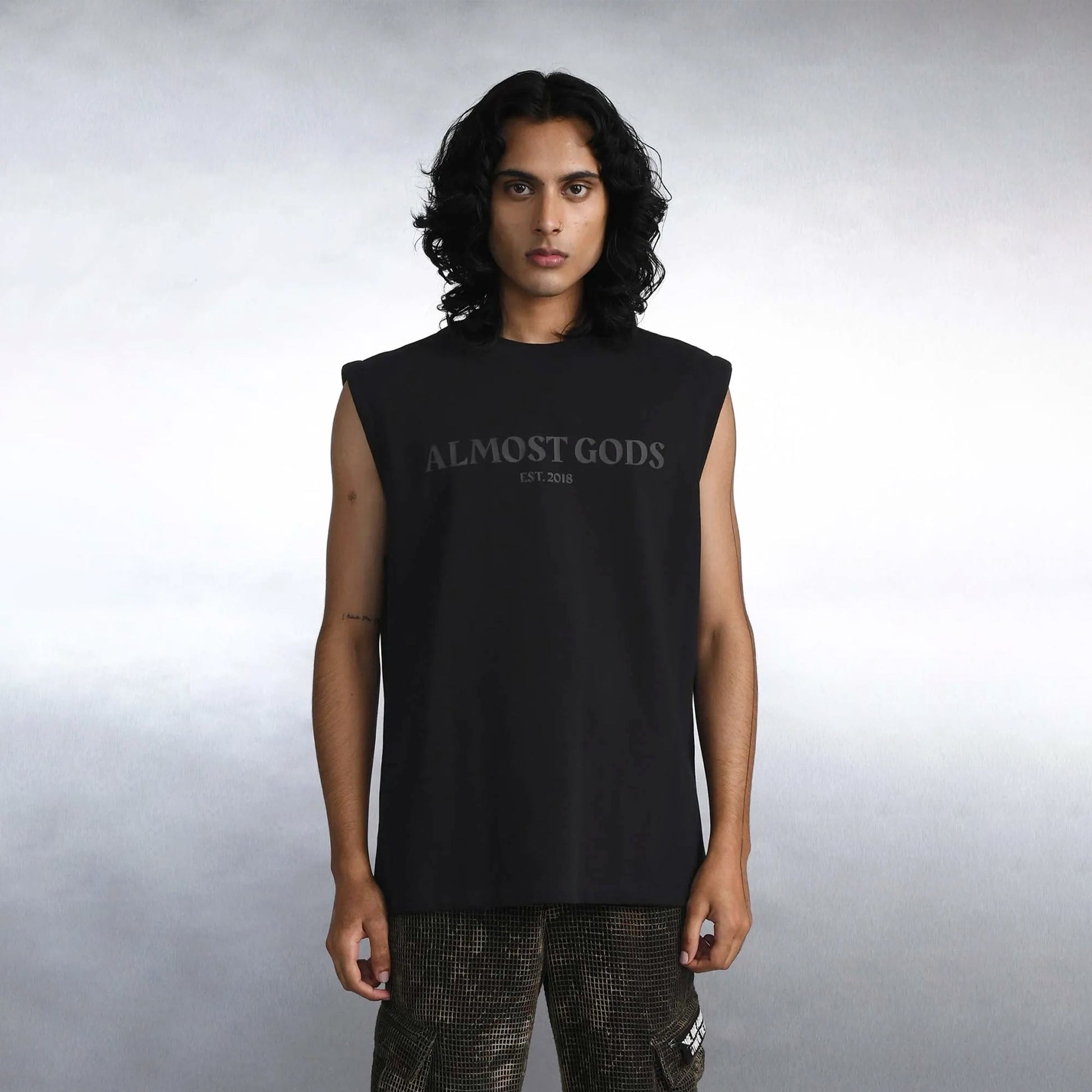 ALMOST GODS | EST 2018 SLEEVELESS TEE { BLACK