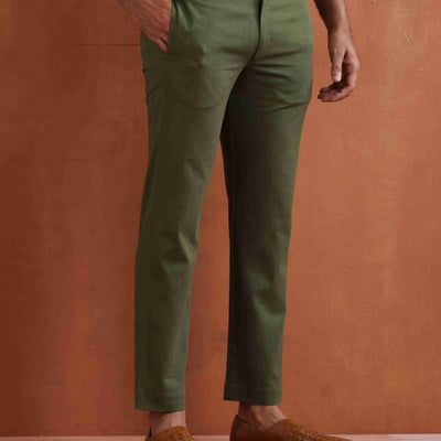 trueBrowns Men's Olive Green Cotton Twill Pants