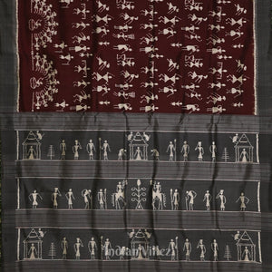 Coffee with Cement Gray Tribal Theme Ikat Contemporary Silk Saree