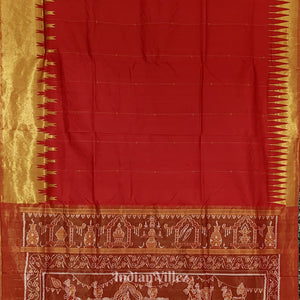 Red with Golden Zari (Tissue) Phoda Kumbha Sambalpuri Silk Saree