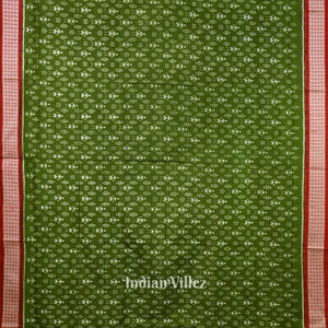 Dark Green With Red Anchal Tribal Theme Sambalpuri Silk Saree