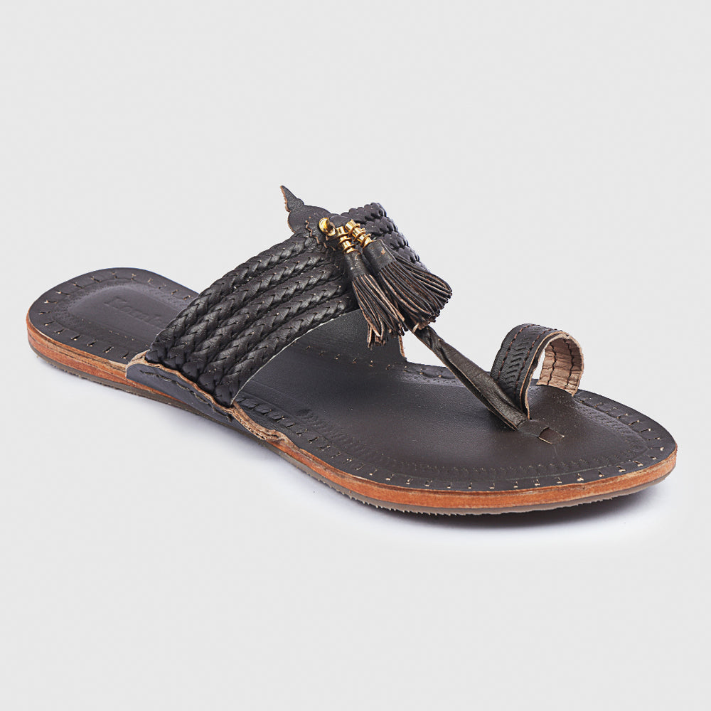 Brown Handstitched Leather Kolhapuri Women Slipper