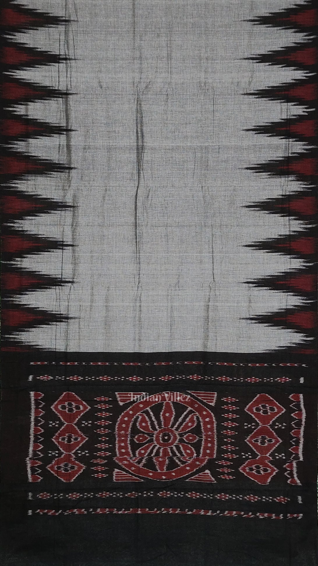 Gray Black Kargil Kumbha Maniabandha Cotton Saree