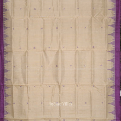 Beige Lavender Hazar Buti Bomkai Tussar Silk Saree with Sarabandha Anchal