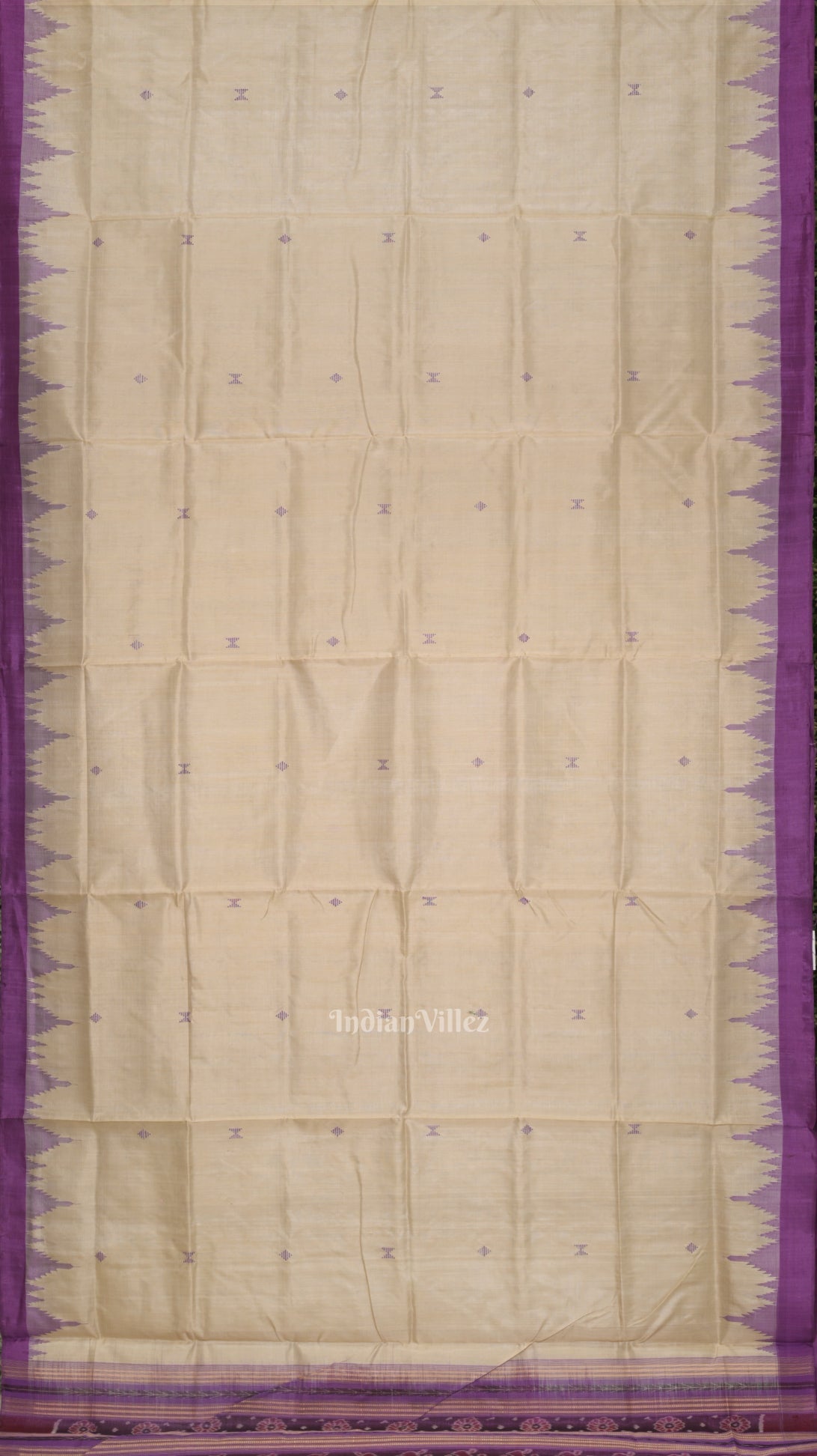 Beige Lavender Hazar Buti Bomkai Tussar Silk Saree with Sarabandha Anchal