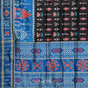 Copper Sulphate Black Tribal Theme Odisha Khandua Silk Saree