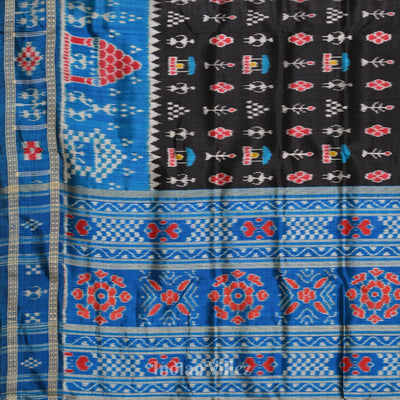 Copper Sulphate Black Tribal Theme Odisha Khandua Silk Saree