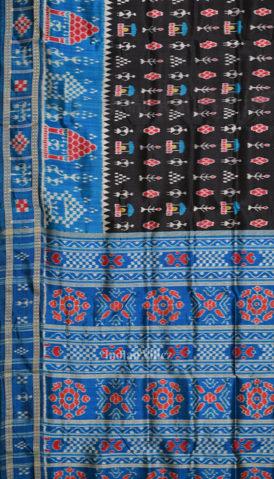 Copper Sulphate Black Tribal Theme Odisha Khandua Silk Saree