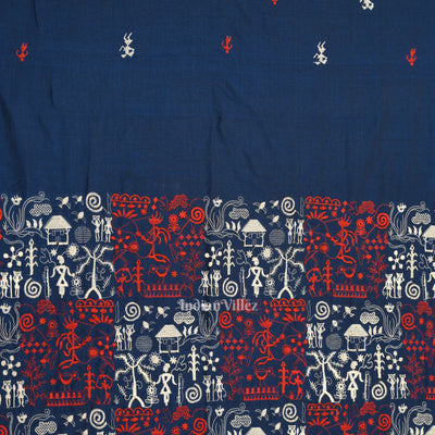 Blue Red Tribal Design Sambalpuri Cotton Dress set with Dupatta