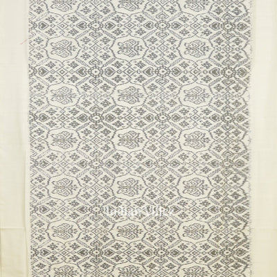 White Black Printed Pochampally Ikat Silk Saree