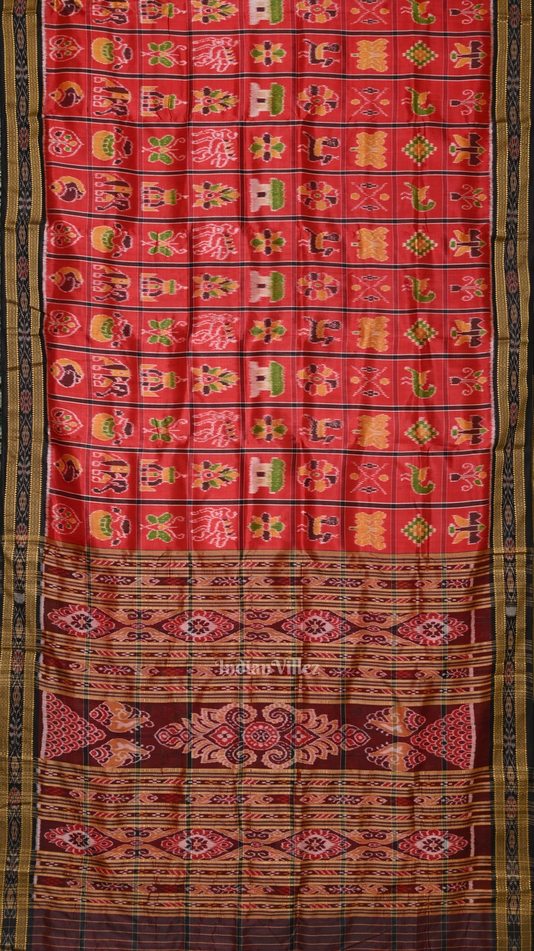 Red Nabakothi Odisha Ikat Khandua Silk Saree