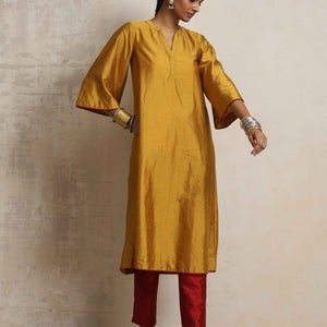 trueBrowns Gold Silk Kurta Set