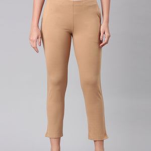 Women Solid Wheat Mid Rise Smart Fit Kurti Pant